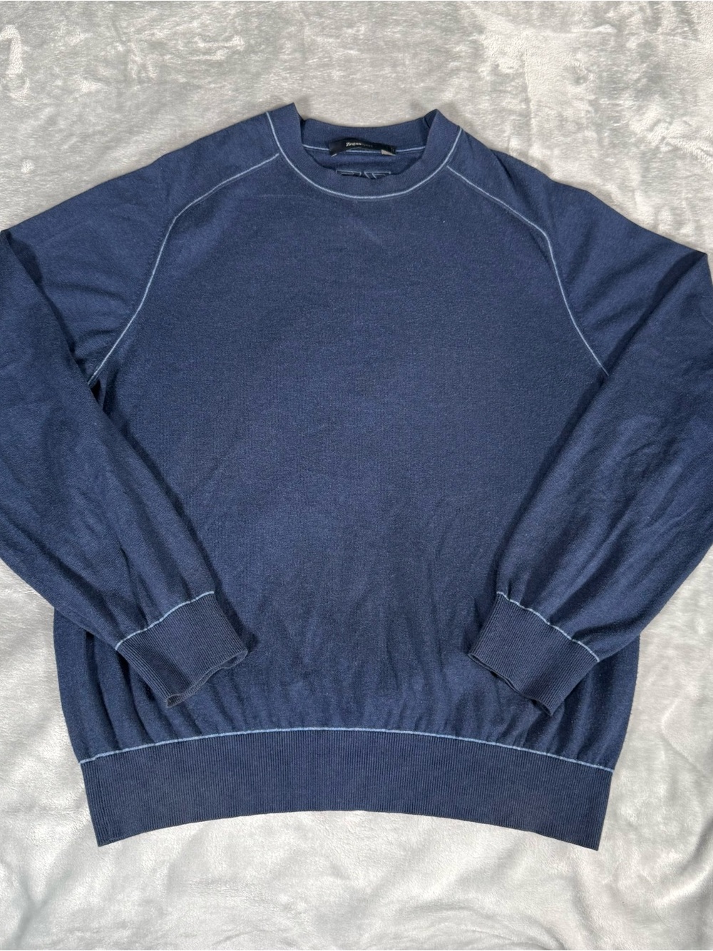 Zegna Sport Cotton Cashmere Sweater Mens L Slim Fit Thin Lightweight Blue